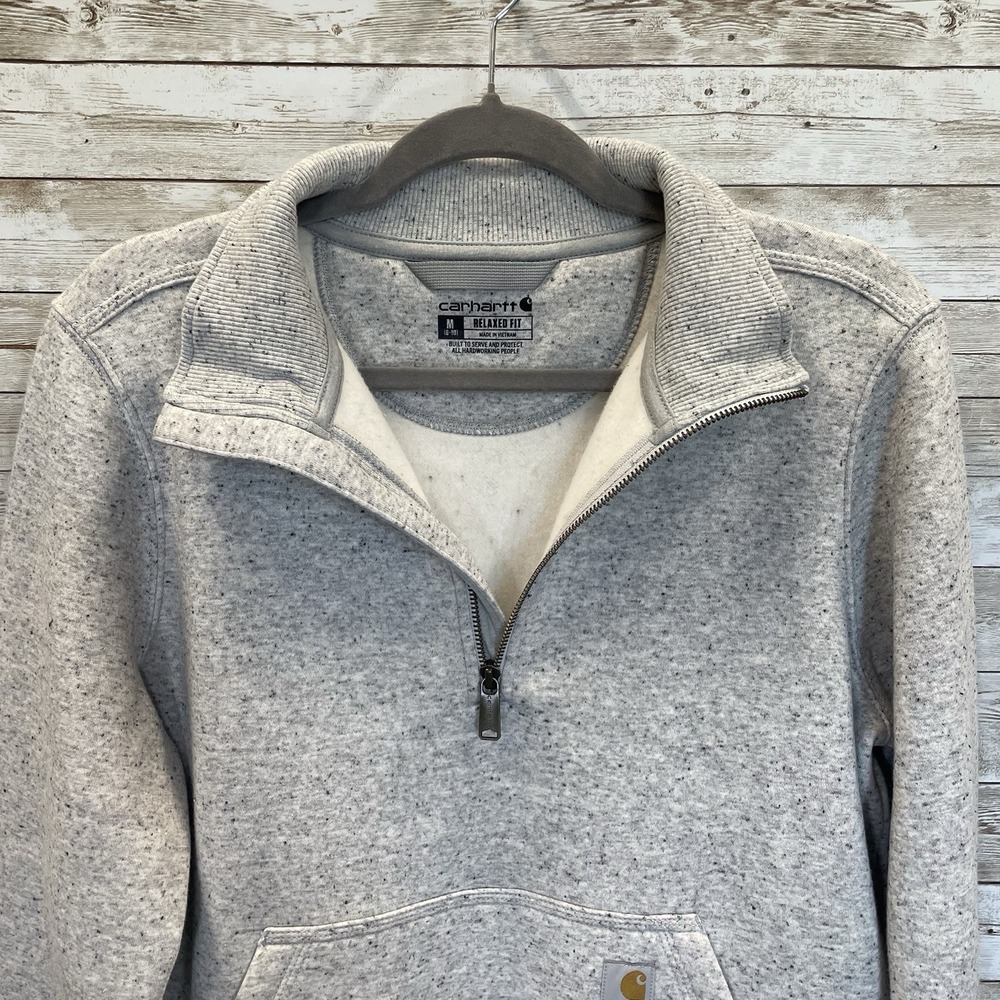 Carhartt Womens M Sweatshirt Quarter Zip Pullover Relaxed Mock Neck Heather Gray - Picture 3 of 10